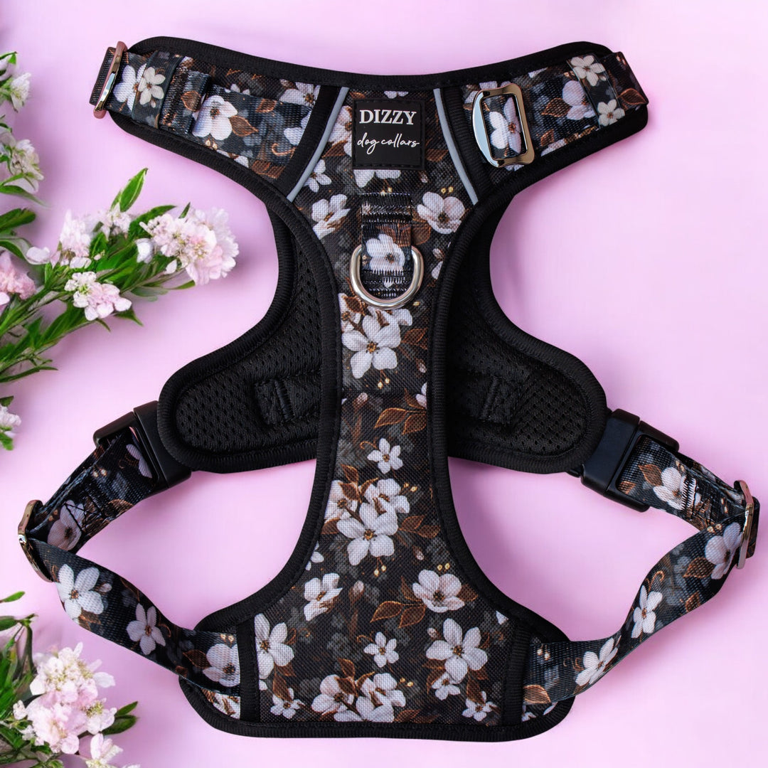 No Pull Dog Harness | Step in | Reflective | Heavy Duty | Easy Reach Handle | Midnight Cherry Blossoms