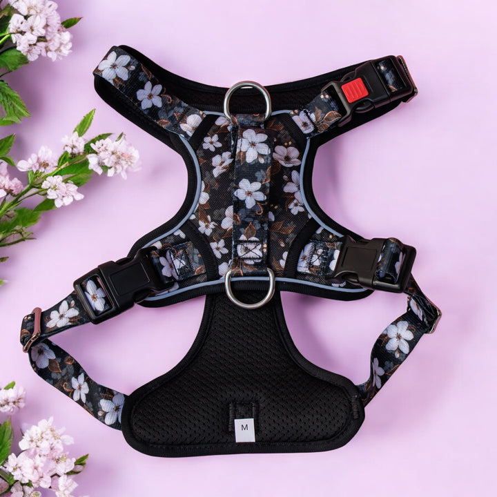 No Pull Dog Harness | Step in | Reflective | Heavy Duty | Easy Reach Handle | Midnight Cherry Blossoms