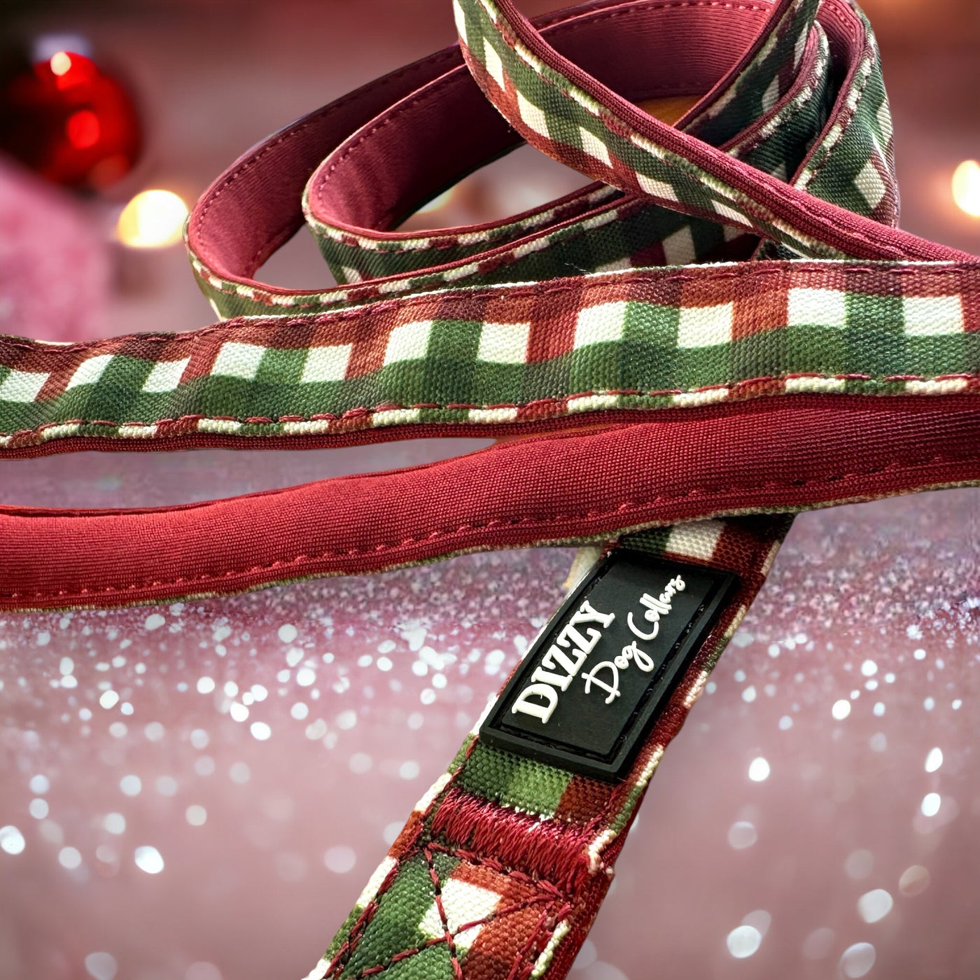 Christmas Gingham Dog Leash | Canvas & Neoprene *MINOR SECONDS ITEM*-Leash-Dizzy Dog Collars