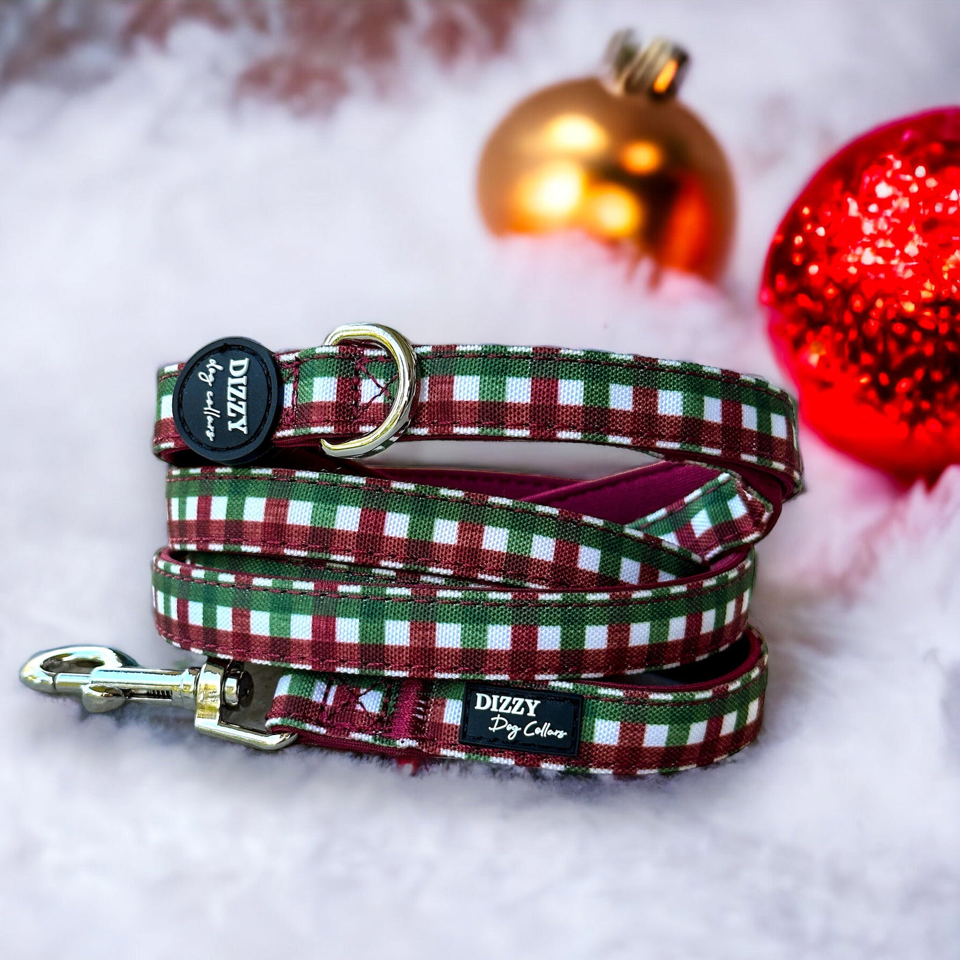 Christmas Gingham Dog Leash | Canvas & Neoprene | Premium Quality Fully Padded Leash-Leash-Dizzy Dog Collars