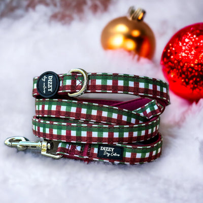 Christmas Gingham Dog Leash | Canvas & Neoprene | Premium Quality Fully Padded Leash-Leash-Dizzy Dog Collars