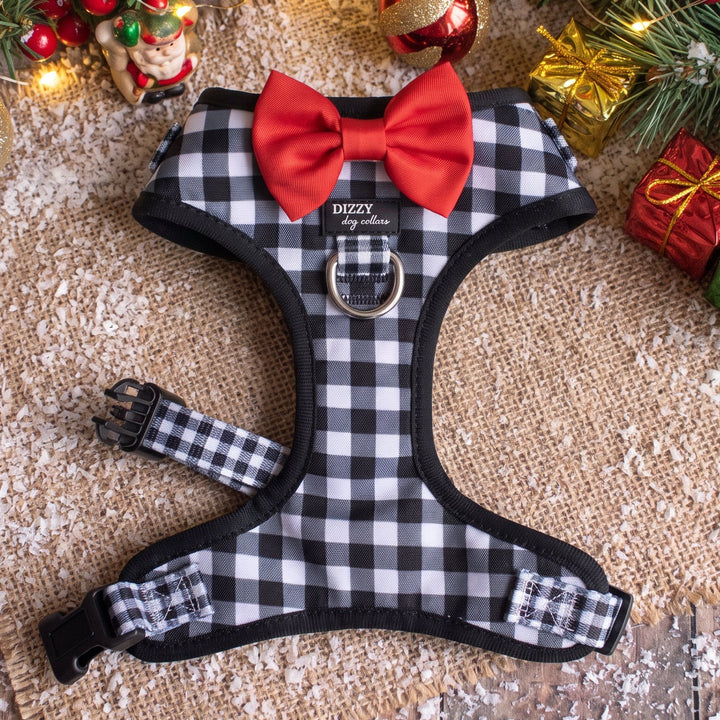 Classic Gingham Adjustable Dog Harness with Removable Bow Tie