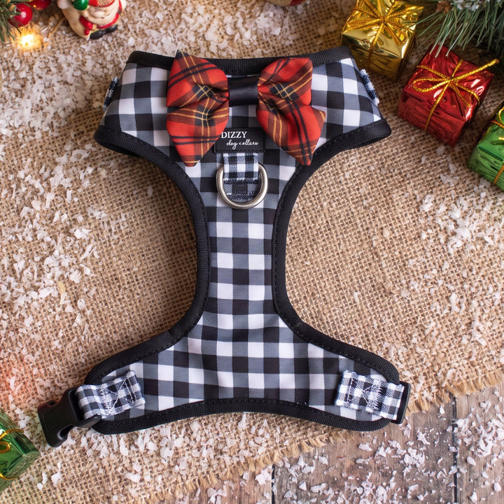 Classic Gingham Adjustable Dog Harness with Removable Bow Tie