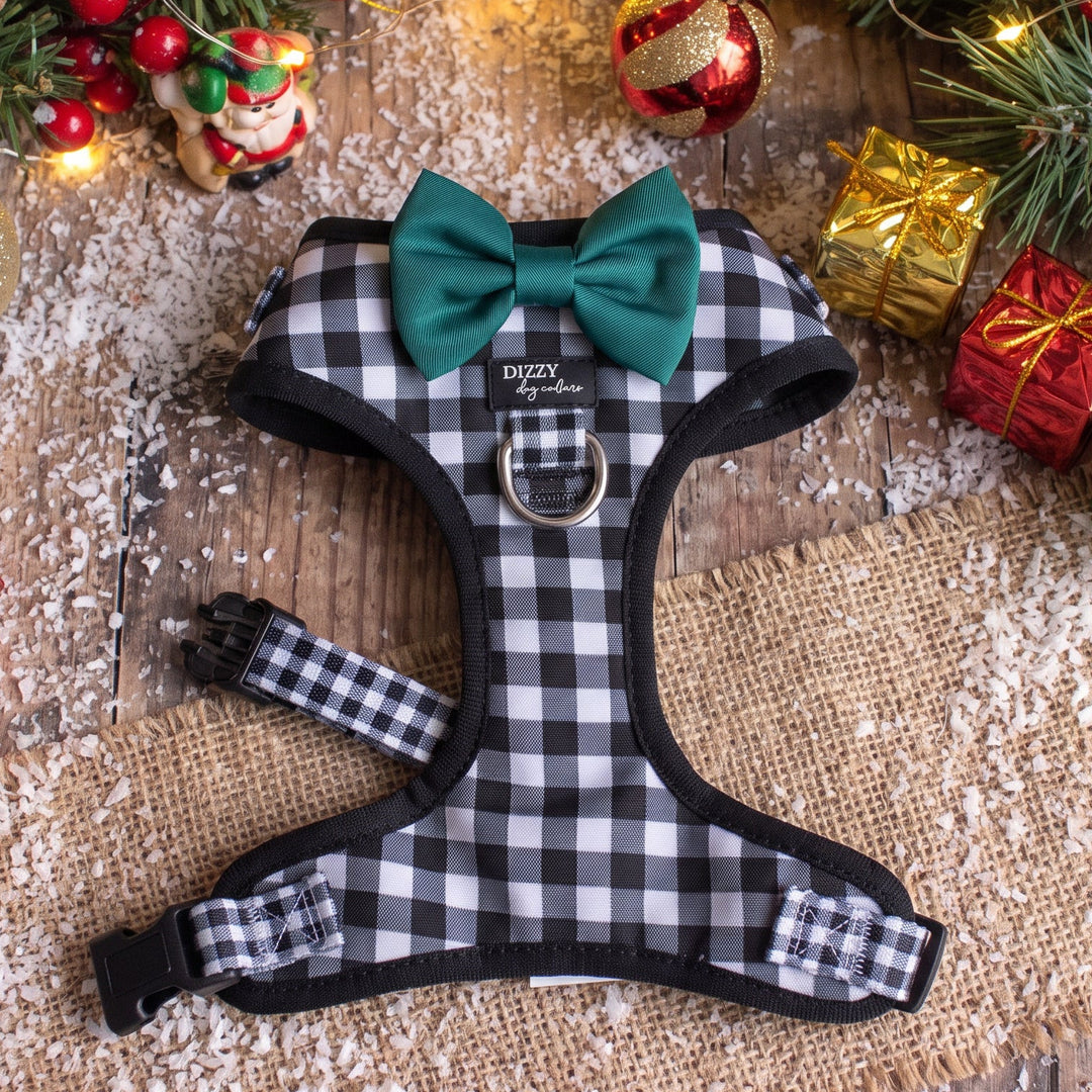 Classic Gingham Adjustable Dog Harness with Removable Bow Tie
