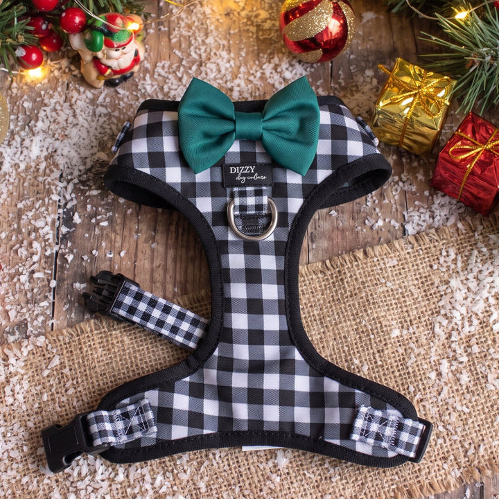 Classic Gingham Adjustable Dog Harness with Removable Bow Tie