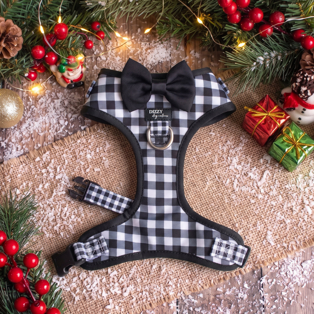 Classic Gingham Adjustable Dog Harness with Removable Bow Tie