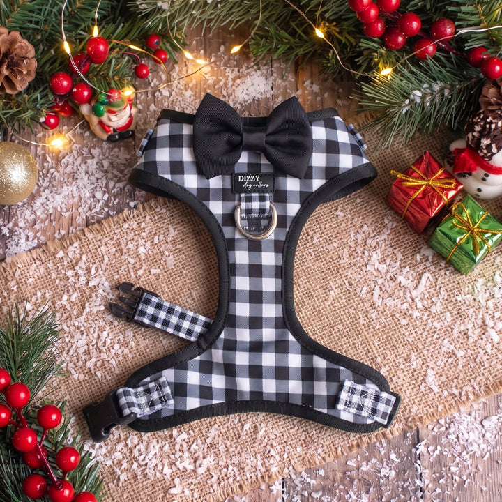 Classic Gingham Adjustable Dog Harness with Removable Bow Tie