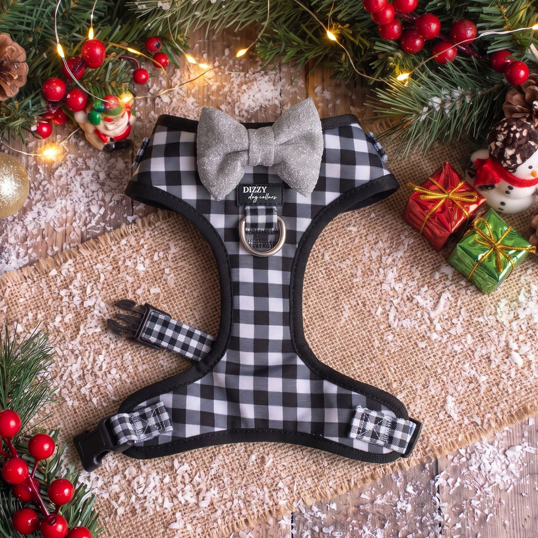 Classic Gingham Adjustable Dog Harness with Removable Bow Tie