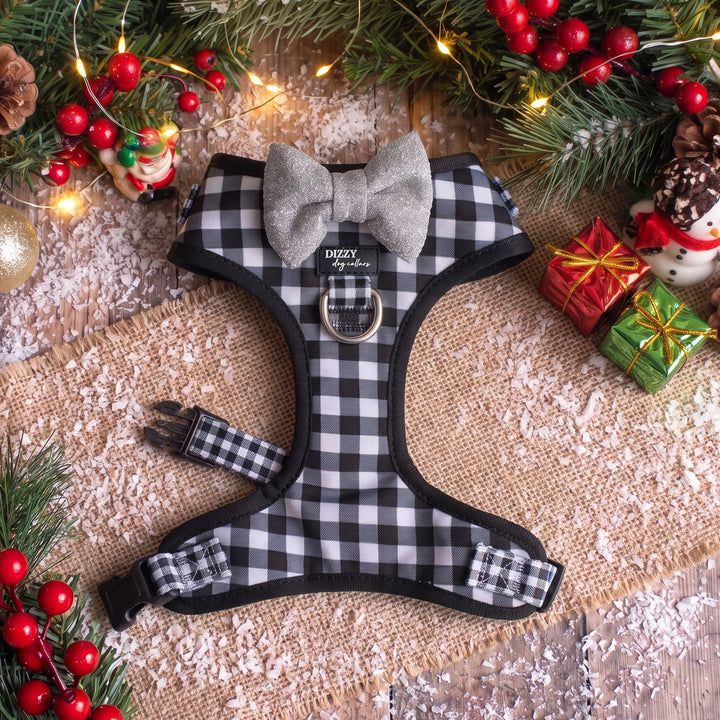 Classic Gingham Adjustable Dog Harness with Removable Bow Tie