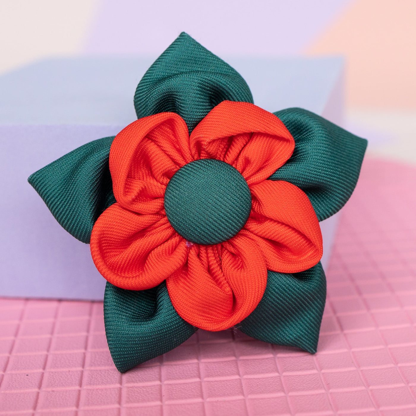 Collar Flower | Red & Green | Christmas Flowers-Dizzy Dog Collars