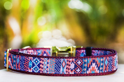 Handmade aztec dog collar, cute collar for dogs in a burgundy colour