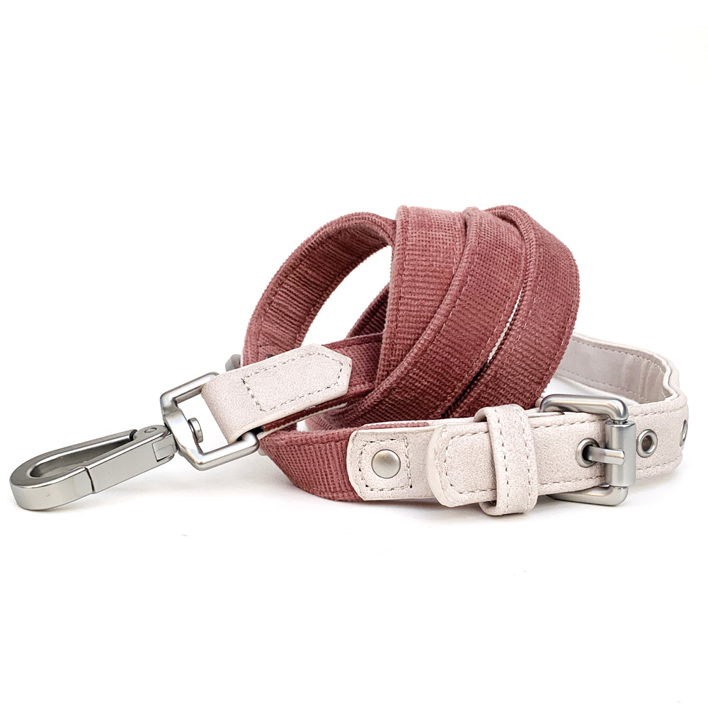 Corduroy & Vegan Leather Dog Leash - Dusty Pink-Leashes-Dizzy Dog Collars