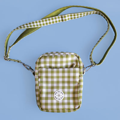 Crossbody Bag | Olive Gingham | With Poop Bag Access-Adventure Pouch-Dizzy Dog Collars