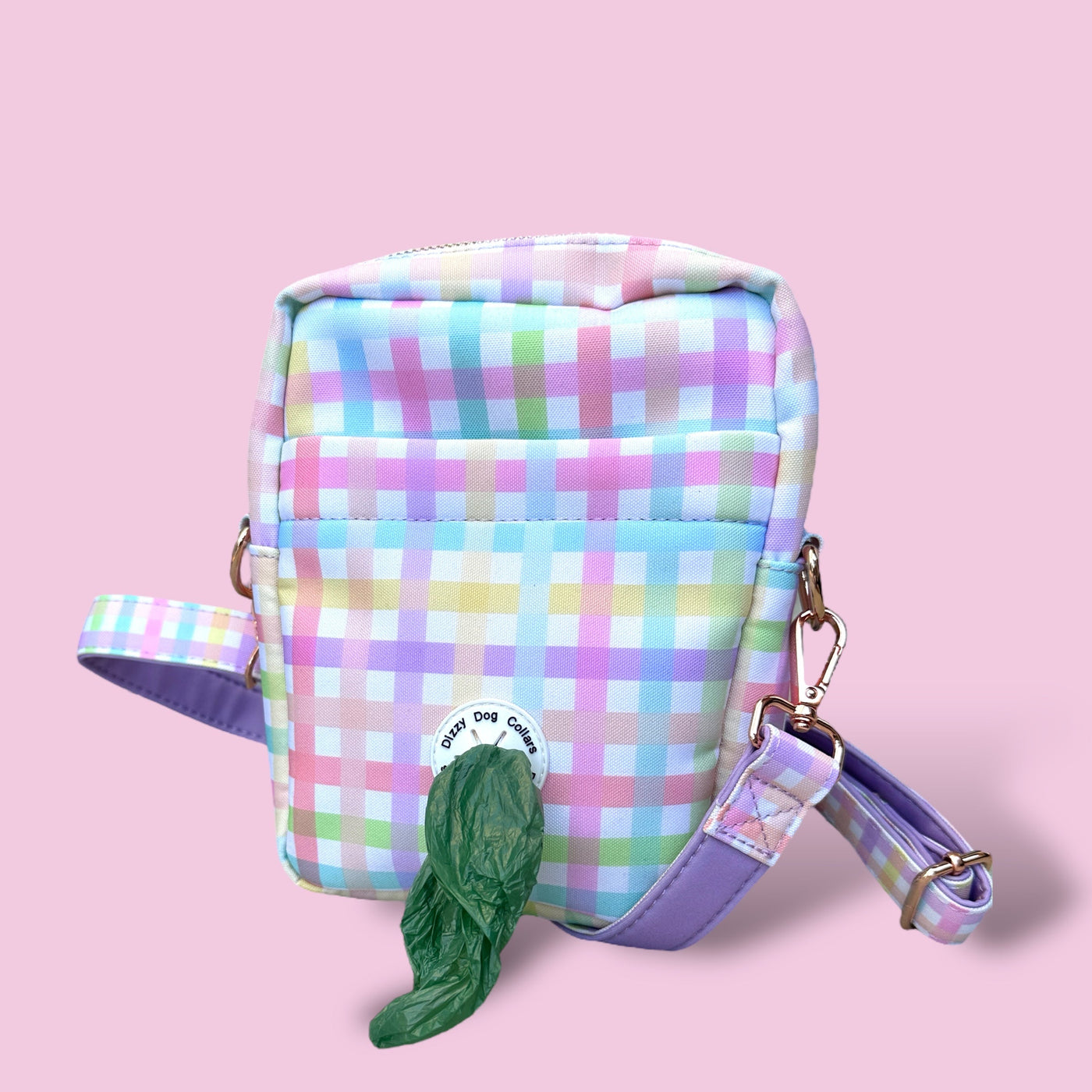 Crossbody Dog Walking Bag | Sherbet Gingham | With Poop Bag Access-Adventure Pouch-Dizzy Dog Collars