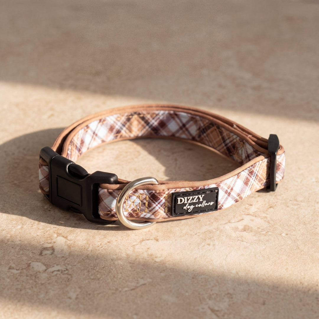 Maplewood: Caramel & Brown Plaid Dog Collar | Neoprene Dog Collar