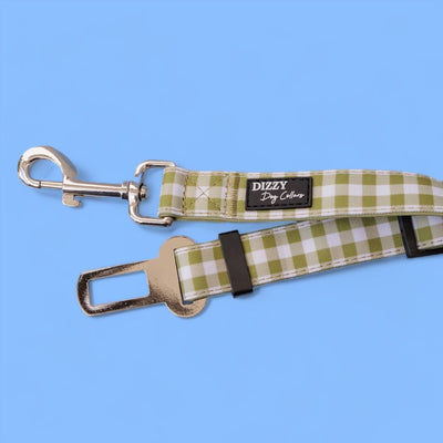 Dog Car Seatbelt | Car Restraint Tether | Olive Gingham-Car Restraint-Dizzy Dog Collars