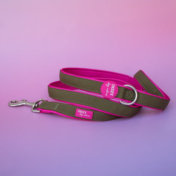 The Fig Dog Leash | Fully Padded Canvas & Neoprene | Olive & Hot Pink