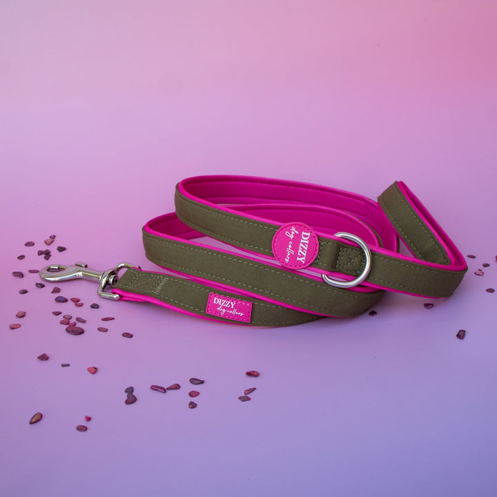 The Fig Dog Leash | Fully Padded Canvas & Neoprene | Olive & Hot Pink