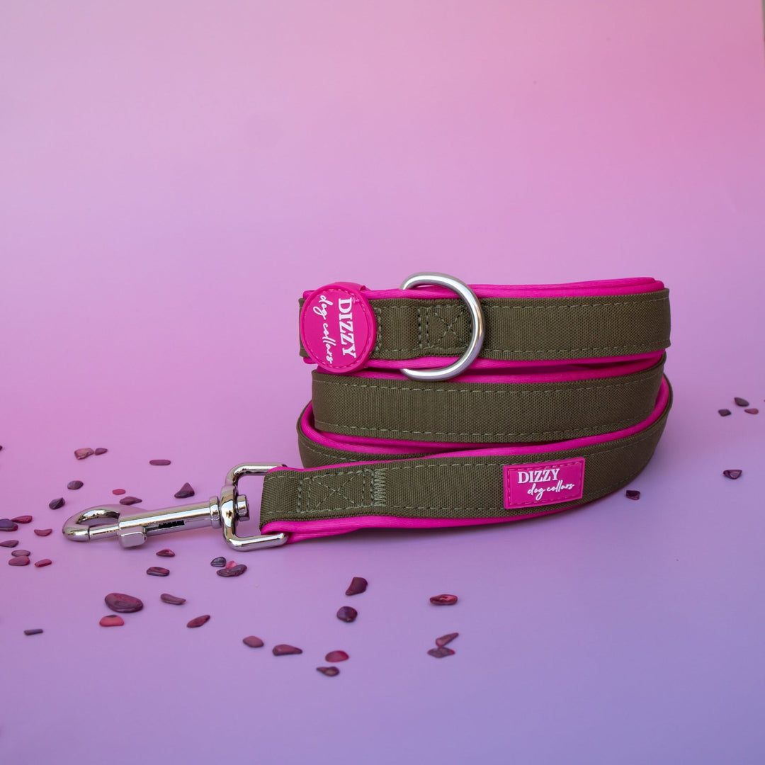 The Fig Dog Leash | Fully Padded Canvas & Neoprene | Olive & Hot Pink