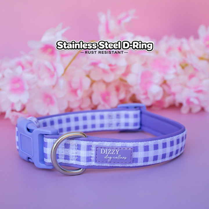 Lavender Gingham Dog Collar | Neoprene Dog Collar | Stainless Steel