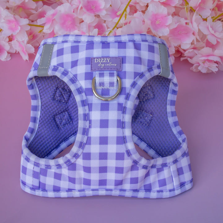 Lavender Gingham Step In Dog Harness | No Pull Harness for XS to Medium Dogs & Cats | Stainless Steel