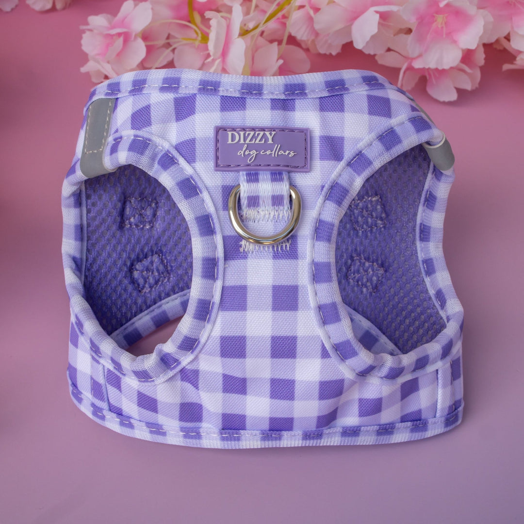Lavender Gingham Step In Dog Harness | No Pull Harness for XS to Medium Dogs & Cats | Stainless Steel
