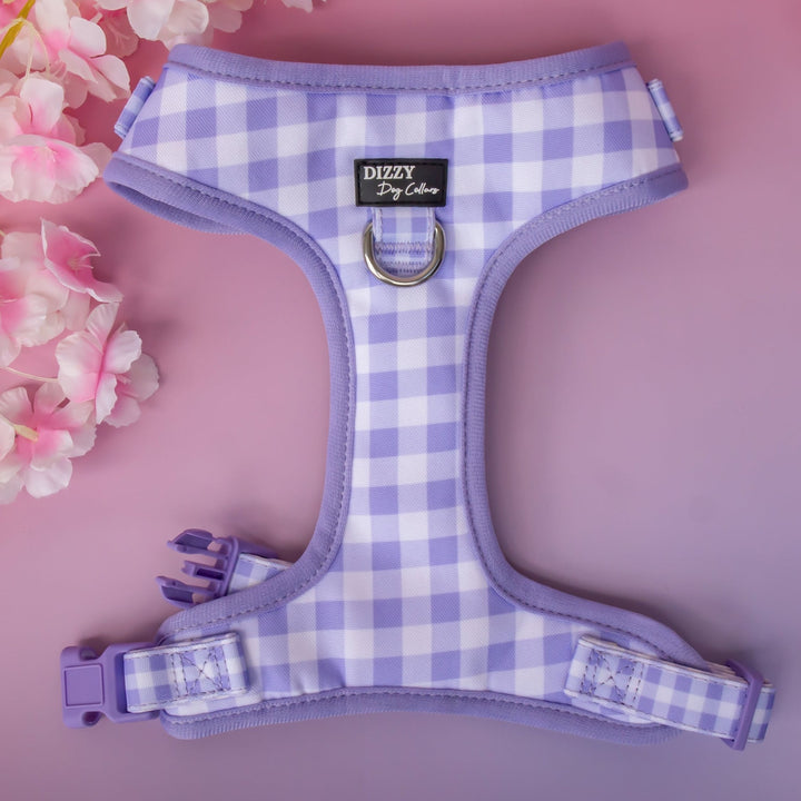 Lavender Gingham Neck Adjustable Dog Harness