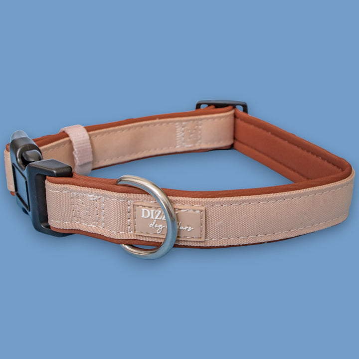 The Chai Dog Collar | Neoprene Padded | Stainless Steel D-Ring | Chai & Beige