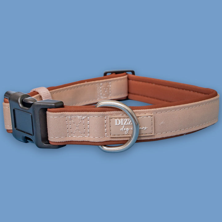 The Chai Dog Collar | Neoprene Padded | Stainless Steel D-Ring | Chai & Beige