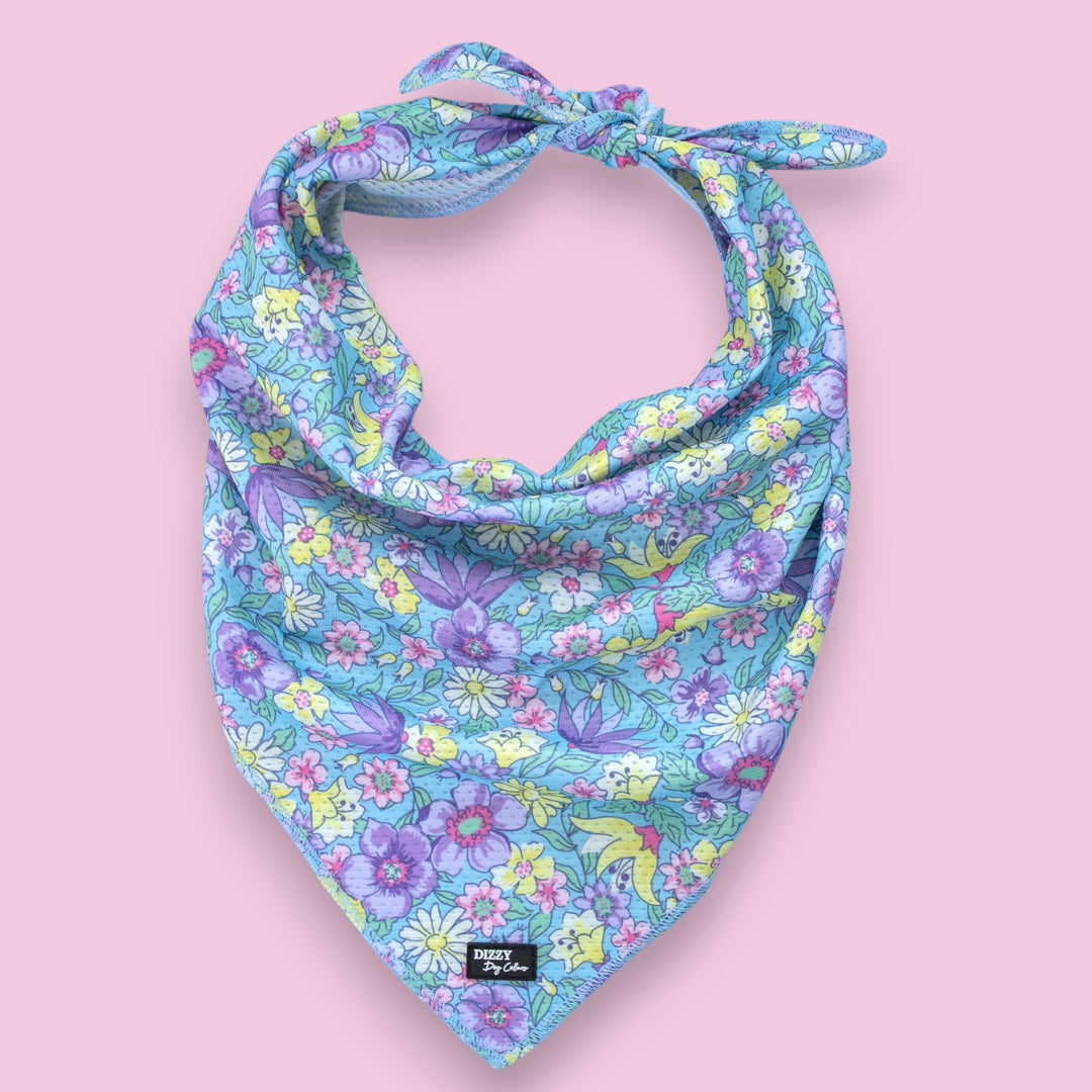 Floral patterned bandana on a pink background