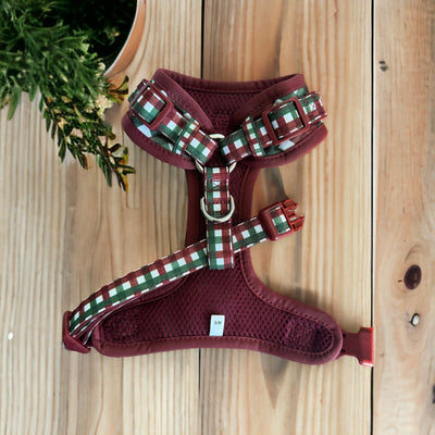 DOG HARNESS | Christmas Gingham | Neck Adjustable Dog Harness-Fabric Harness-Dizzy Dog Collars