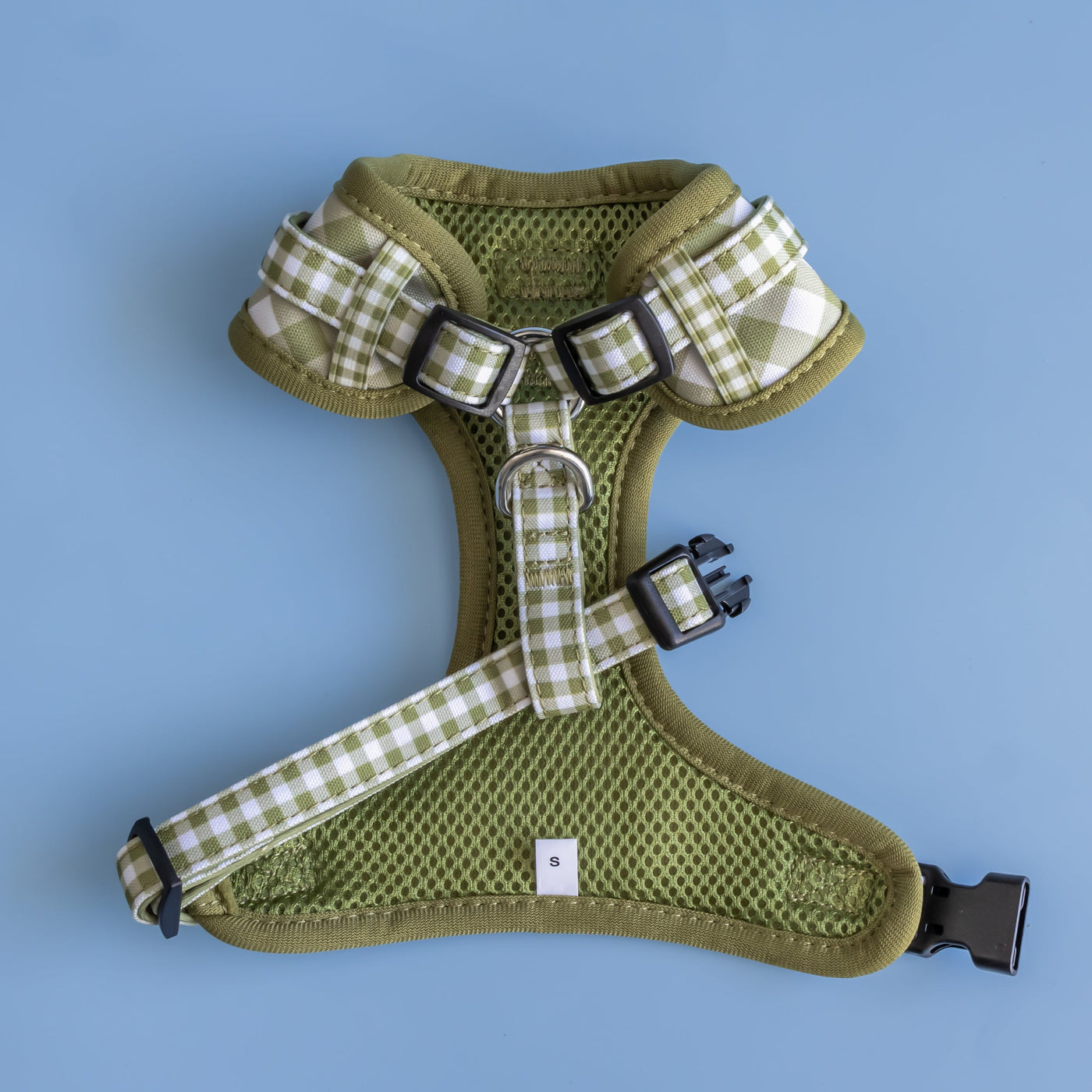 DOG HARNESS | Olive Gingham | Neck Adjustable Dog Harness-Fabric Harness-Dizzy Dog Collars