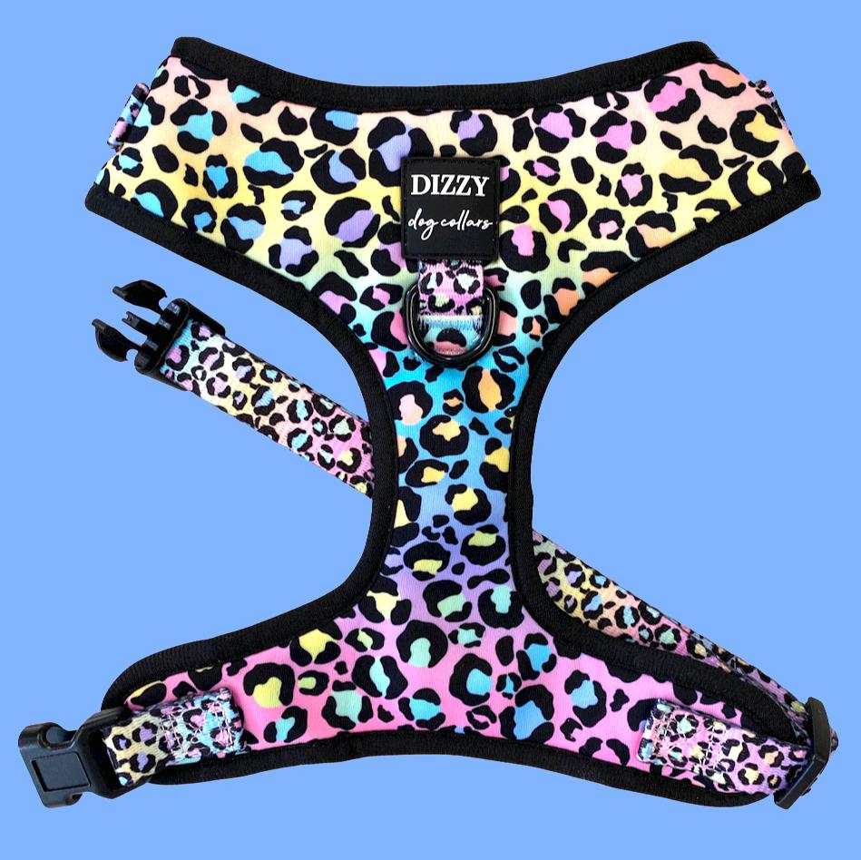 DOG HARNESS - Ombre Leopard - Neck Adjustable Harness with Front Attachment-Harness-Dizzy Dog Collars