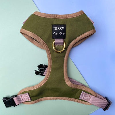 DOG HARNESS | The Soho | Neck Adjustable Dog Harness | Olive & Tan Dog Harness-Harness-Dizzy Dog Collars