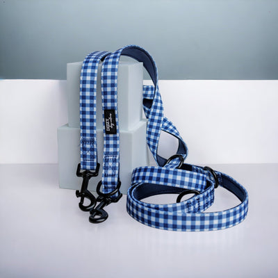 COMING SOON | Double Ended Training Lead | Hands Free - Crossbody Dog Lead | Navy Gingham-hands free-Dizzy Dog Collars