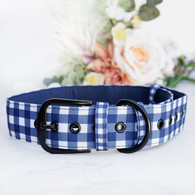 Extra Wide 3.8cm - Navy Gingham Belt Buckle Dog Collar | Canvas & Neoprene-Dog Collar-Dizzy Dog Collars