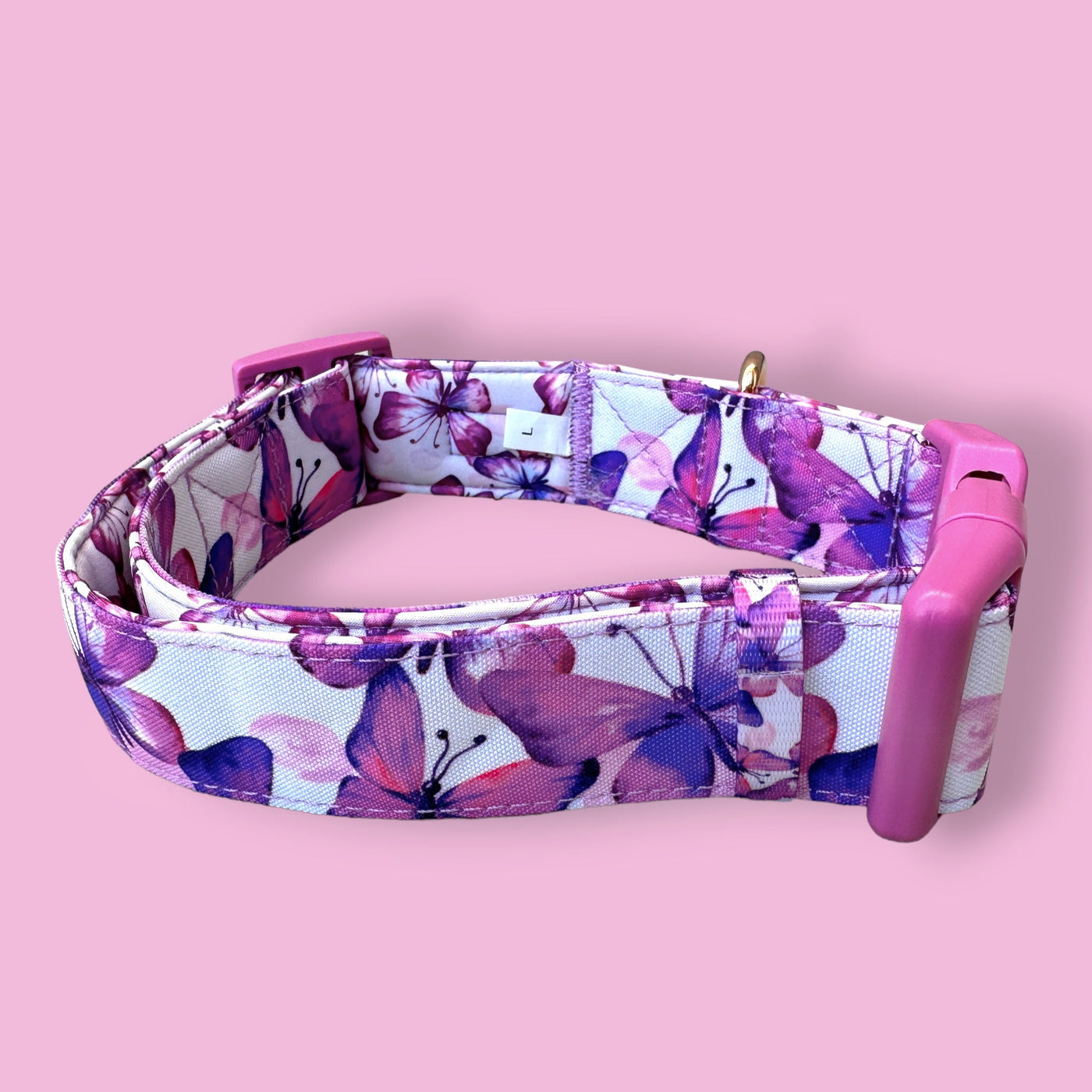 Extra Wide /// Candy Sky Butterfly Dog Collar | Canvas & Neoprene Dog Collar | Pink Butterflies-Dog Collar-Dizzy Dog Collars