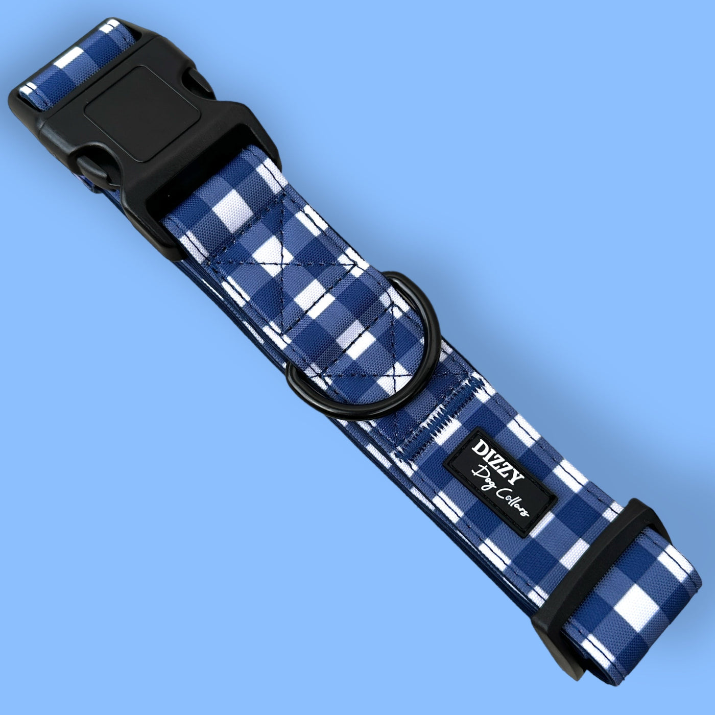 Extra Wide /// Navy Gingham Dog Collar | Canvas & Neoprene Dog Collar-Dog Collar-Dizzy Dog Collars