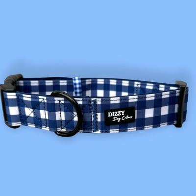 Extra Wide /// Navy Gingham Dog Collar | Canvas & Neoprene Dog Collar-Dog Collar-Dizzy Dog Collars