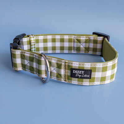 Extra Wide /// Olive Gingham Dog Collar | Canvas & Neoprene Dog Collar-Dog Collar-Dizzy Dog Collars