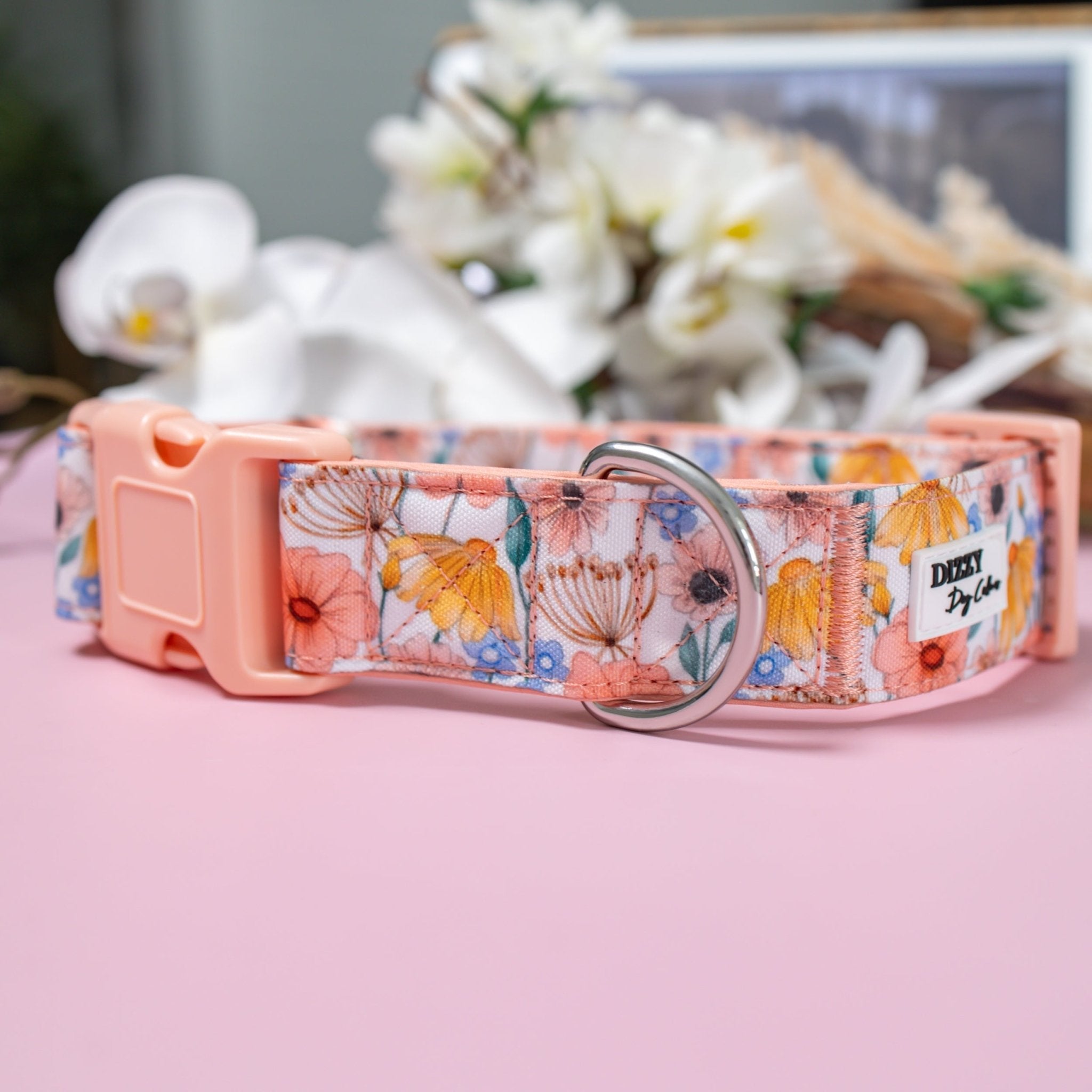 Extra Wide Peachy Posies Dog Collar | Canvas & Neoprene – Dizzy