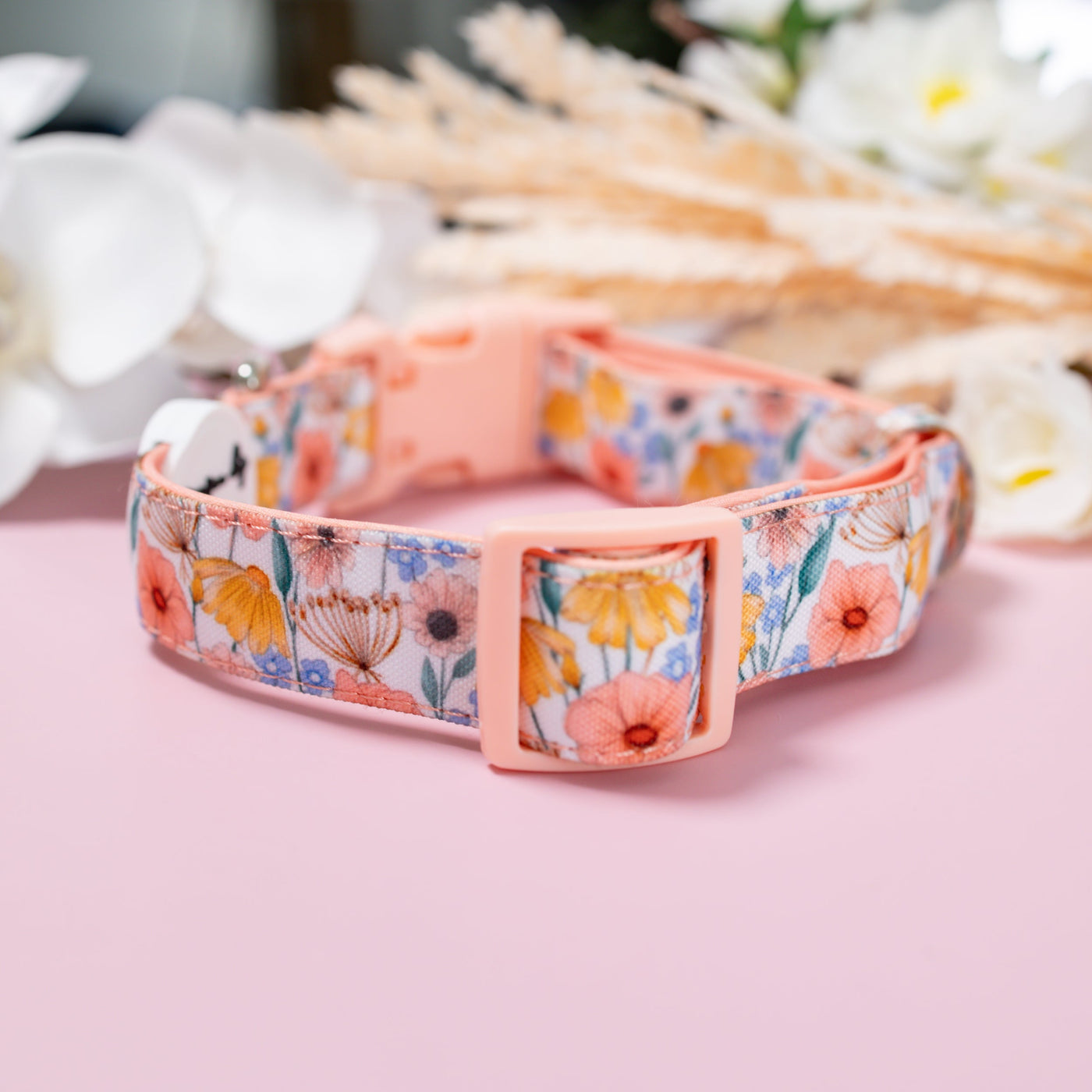 Extra Wide // Peachy Posies Dog Collar | Canvas & Neoprene Dog Collar-Dog Collar-Dizzy Dog Collars