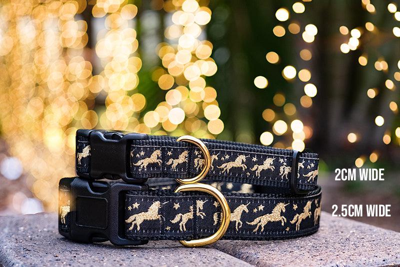Gold Unicorns Dog Collar / Dog Collars-Dog Collar-Dizzy Dog Collars-XS 1.5cm (5/8”) Wide-Black (Plastic)-Dizzy Dog Collars