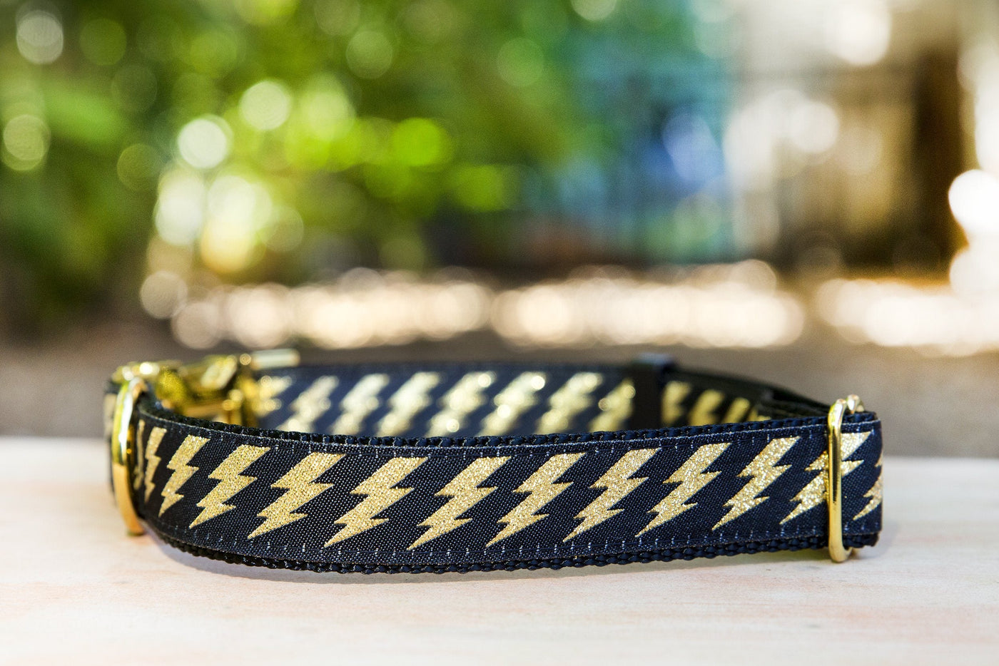 Golden Glitter Bolt Dog Collar / XS-XL-Dog Collar-Dizzy Dog Collars-XS 5/8" Black Buckle-Dizzy Dog Collars