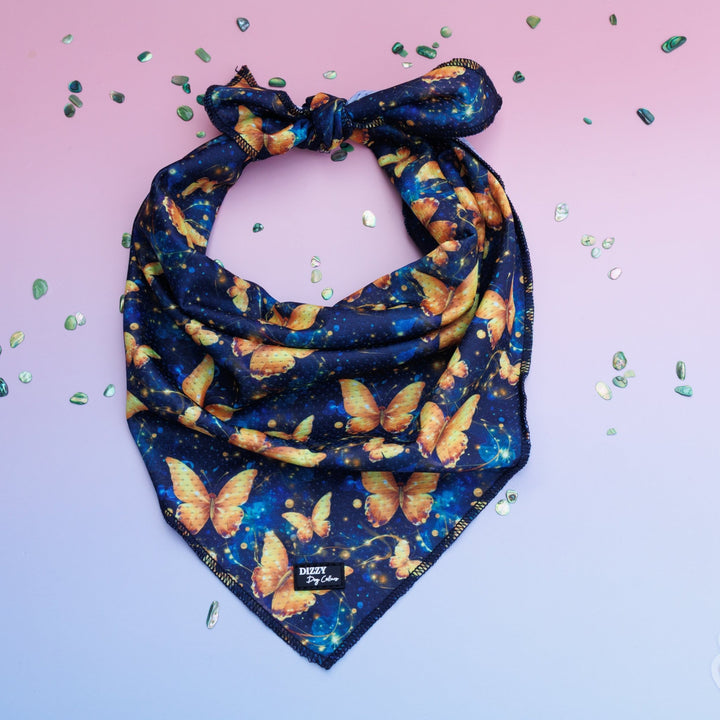 Golden Glow Butterflies Dog Bandana - Tie Up Style