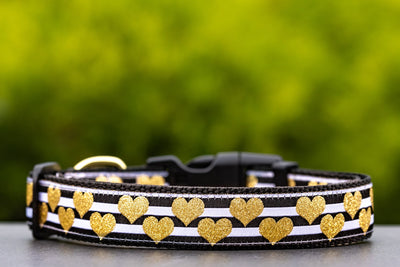 Golden Hearts Dog Collar / Gold Heart (Handmade to order)-Dog Collar-Dizzy Dog Collars