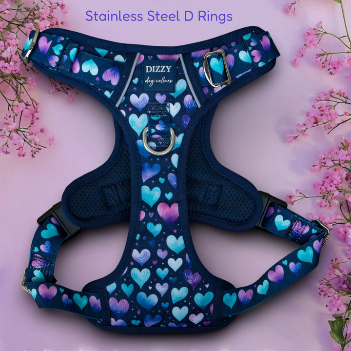 Hearts & Harmony No Pull Dog Harness with Handle | Step in & Reflective | STAINLESS STEEL | Hearts & Harmony