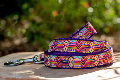 Indigo Aztec Dog Leash | Handmade to order-Leash-Dizzy Dog Collars