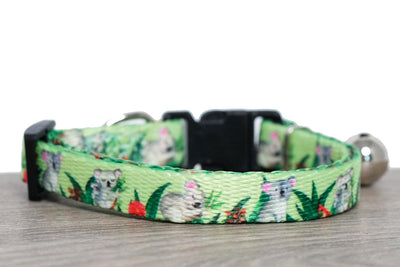 koala print cat collar in light green, cat collars australia, cute cat collars and unique cat collars by Dizzy Dog Collars