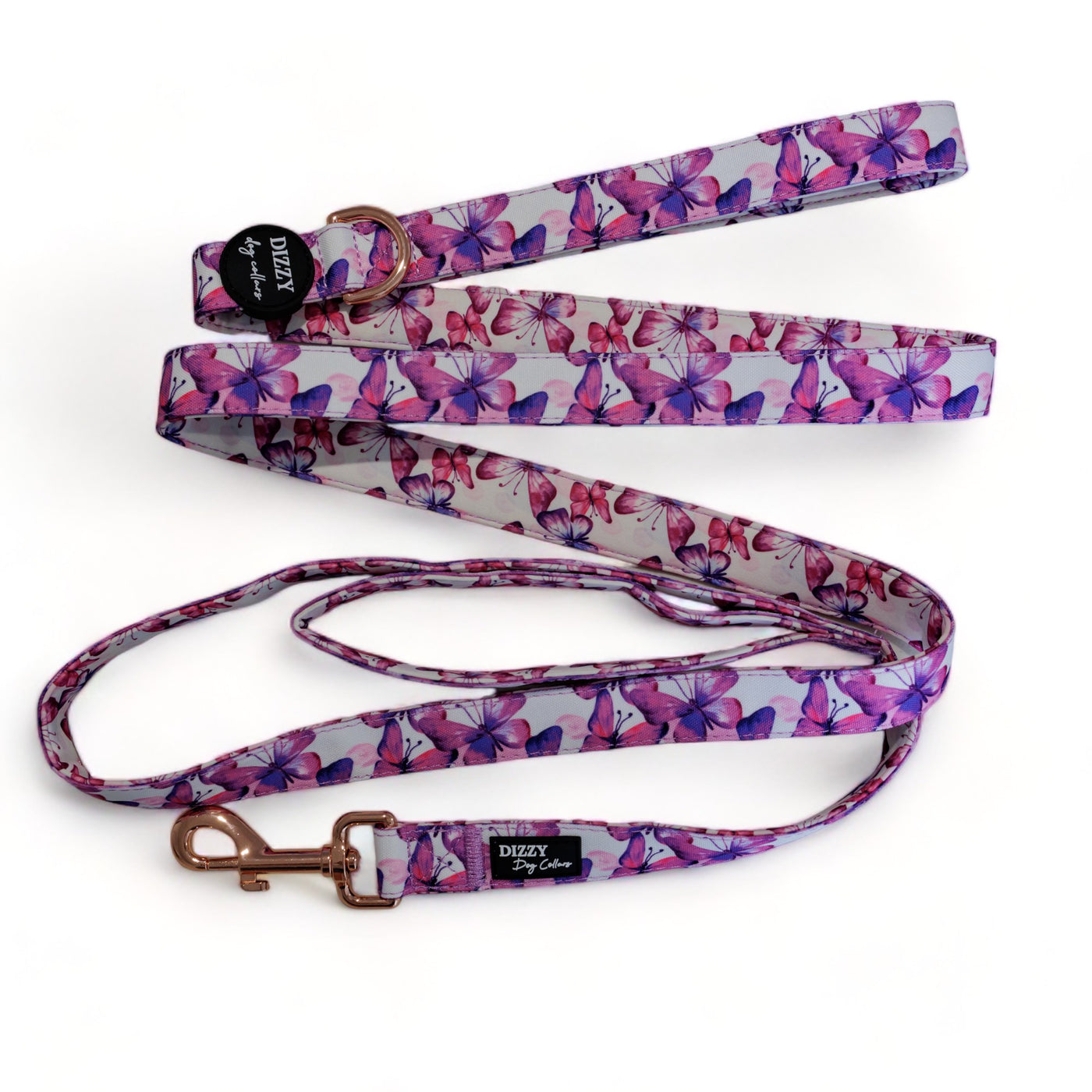 Candy Sky Butterfly - Pink Butterflies LONG LEAD | Canvas & Neoprene | Premium Quality Fully Padded Leash-Leash-Dizzy Dog Collars